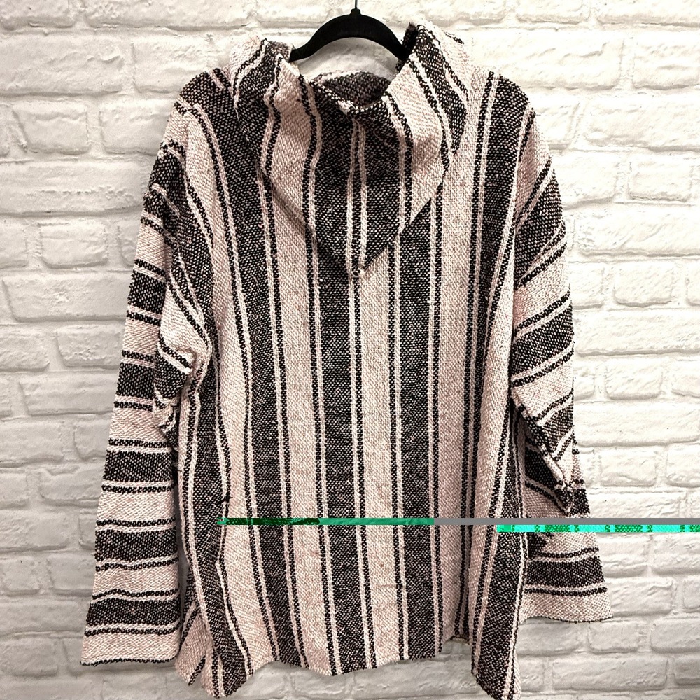 Mexican Poncho Baja Hoodie Surfer Skater Drug Rug Pullover Pink Black Stripes 2X - Picture 5 of 13